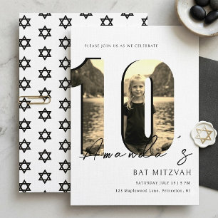 Modern Photo Number 10 Bat Mitzvah Invitation