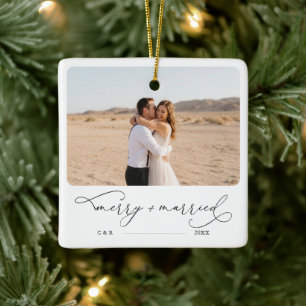 Modern Photo Ornaments Merry & Married Photo