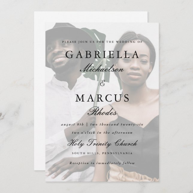 Modern Photo Overlay and Simple Typography Wedding Invitation (Front/Back)