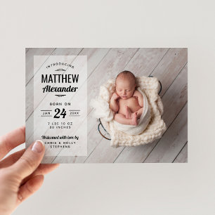 Modern Photo Overlay Baby Boy Birth Announcement