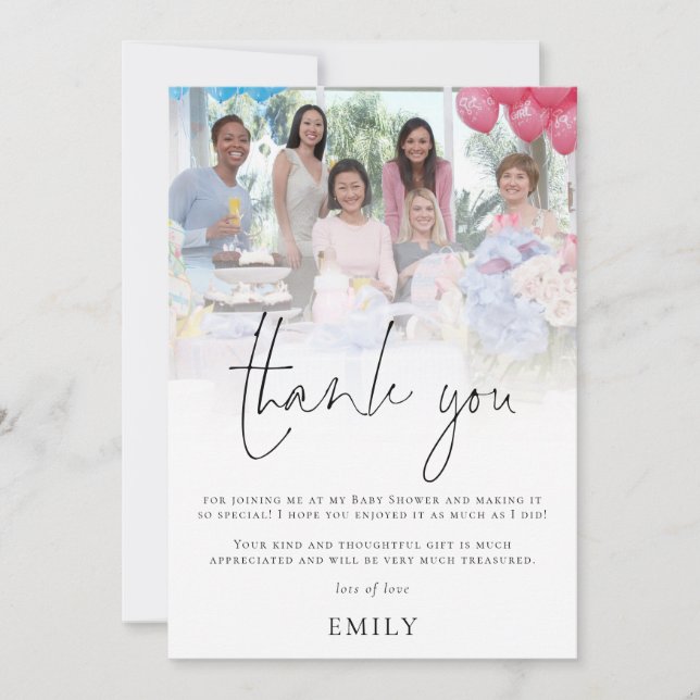 Modern Photo Overlay Baby Shower  Thank You Card (Front)