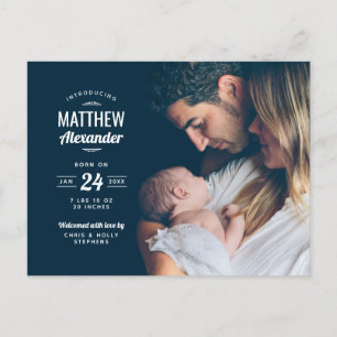 Modern Photo Overlay Birth Announcement Postcard