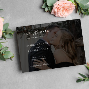 Modern photo overlay black wedding save the date