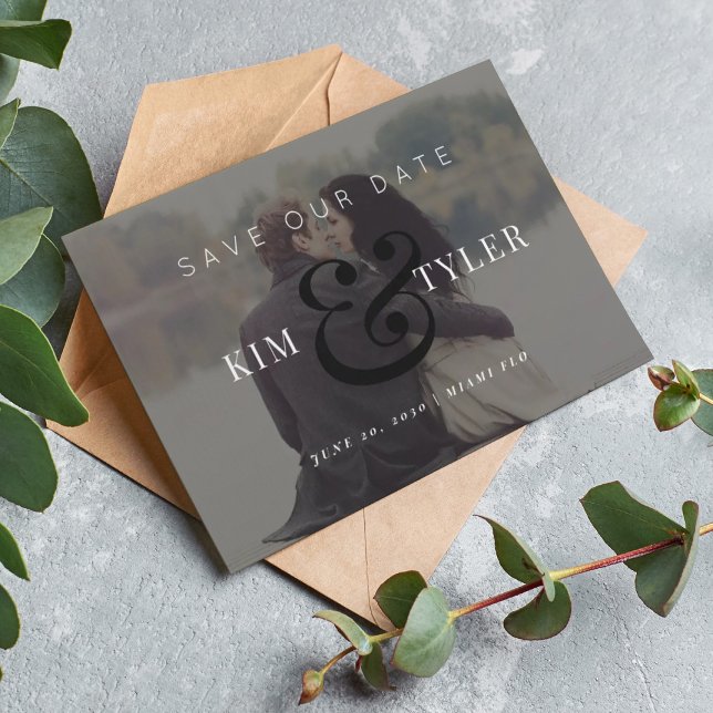 Modern photo overlay black wedding save the date (Creator Uploaded)