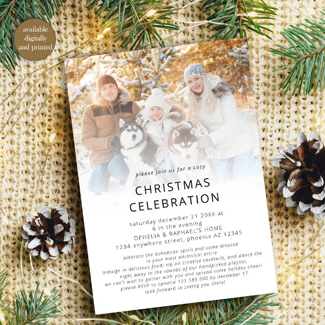 Modern Photo Overlay Boho Christmas Party Invitation (Creator Uploaded)