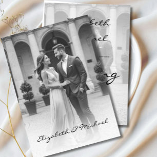 Modern Photo Overlay Elegant Black White Wedding Invitation