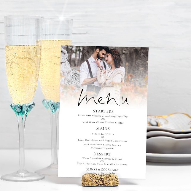 Modern Photo Overlay Elegant Script Wedding Menu Poster (Available digitally and printed. Part of a large matching wedding suite)