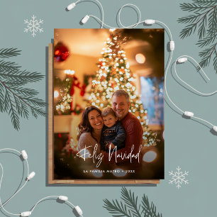 Modern Photo Overlay Feliz Navidad Christmas Red Holiday Card