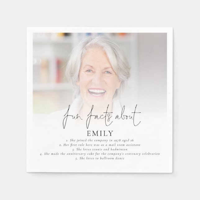 Modern  Photo Overlay Fun Facts Retirement Party  Napkin (Front)