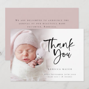 Modern Photo Overlay Girl Thank You Birth Announcement