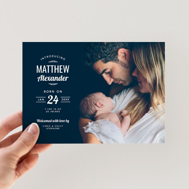 Modern Photo Overlay Magnetic Birth Announcement (Creator Uploaded)