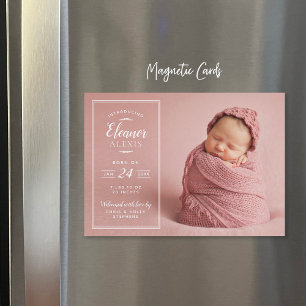 Modern Photo Overlay Magnetic Birth Announcement
