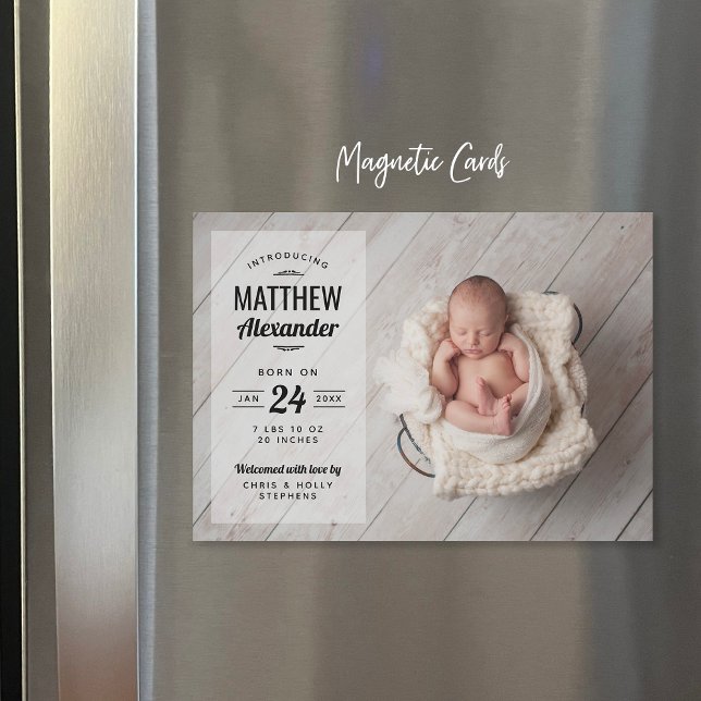 Modern Photo Overlay Magnetic Birth Announcement (Creator Uploaded)