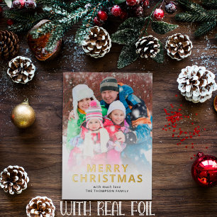 Modern Photo Overlay Merry Christmas Foil Holiday Card