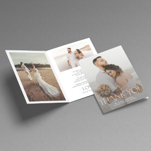 Modern photo overlay message wedding folded thank you card