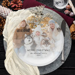 Modern Photo Overlay Name Merry Christmas  Paper Plate<br><div class="desc">Modern Photo Overlay Name Year Merry Christmas. Fully customisable,  easily personalise as required with greeting,  name and year and replace the sample photo with your own family favourite.</div>