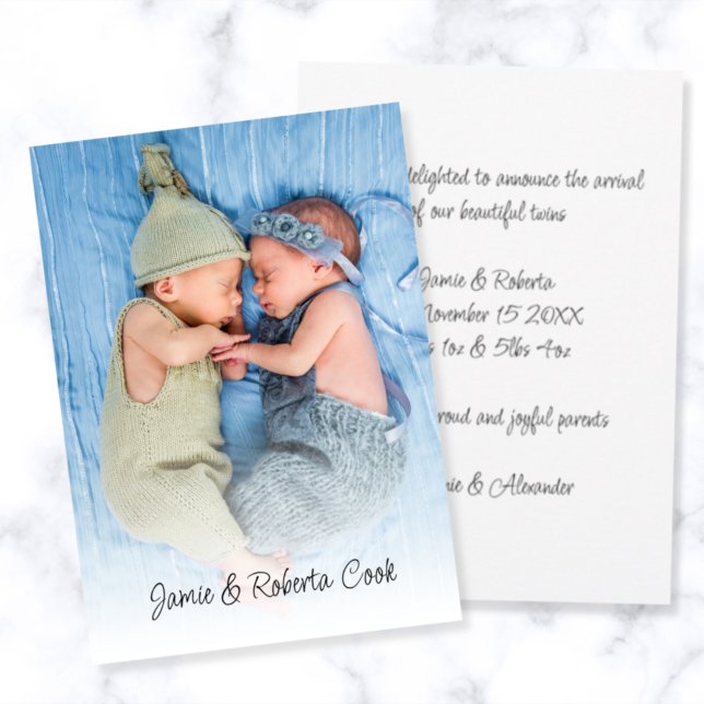 Modern Photo Overlay Name Twins Birth Announcement (Creator Uploaded)