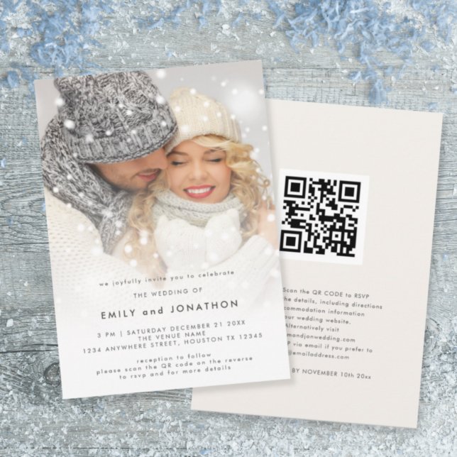 Modern Photo Overlay QR Christmas Wedding  Invitation (Creator Uploaded)