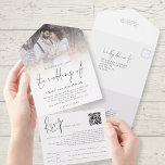 Modern Photo Overlay QR Code Script Wedding All In One Invitation<br><div class="desc">Modern Photo Overlay QR Code Script Wedding. Simply seal and send - no envelope is required. A contemporary photo overlay design with an informal set typography in black for the main heading the Wedding Of complementing the rest of the text which you can easily personalise and replace the sample image...</div>