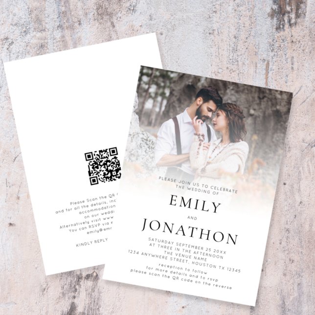 Modern Photo Overlay QR Code Wedding Invitation (Creator Uploaded)