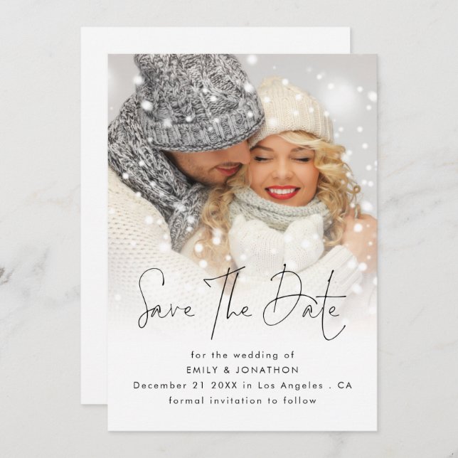 Modern Photo Overlay QR Code Winter Wedding  Save The Date (Front/Back)
