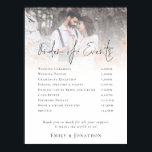 Modern Photo Overlay Reception Order of Events Poster<br><div class="desc">Modern Photo Overlay Reception Order of Events. Simply replace the sample photo with your own which is behind a graduated tinted layer where the text is overlaid onto it.  The main header is in a stylish set script and the rest of the text you can easily personalise.</div>