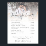 Modern Photo Overlay Reception Order of Events Poster<br><div class="desc">Modern Photo Overlay Reception Order of Events. Simply replace the sample photo with your own which is behind a graduated tinted layer where the text is overlaid onto it.  The main header is in a stylish set script and the rest of the text you can easily personalise.</div>