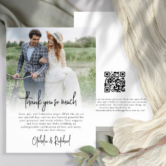 Modern Photo Overlay Script Boho Wedding Thank You Card