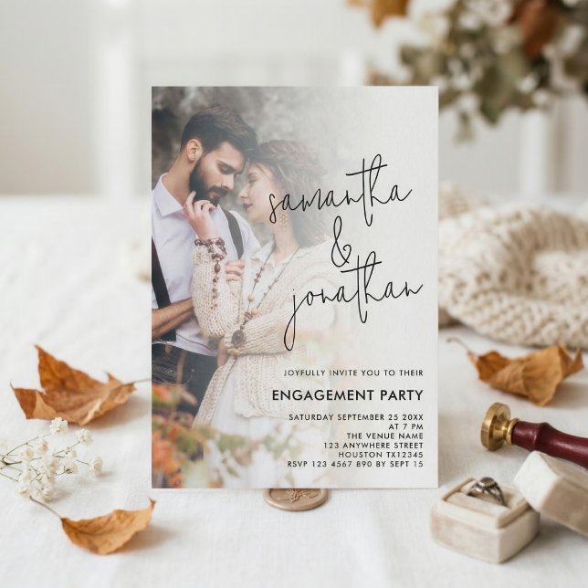 Modern Photo Overlay Script Engagement Invitation (Creator Uploaded)
