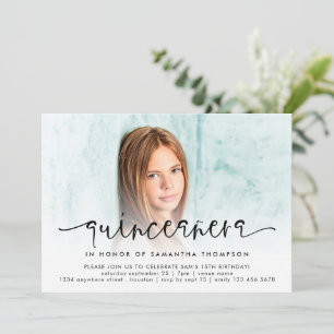 Modern Photo Overlay Script Quinceañera Invitation