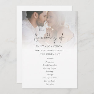 Modern Photo Overlay Script Wedding Program Card