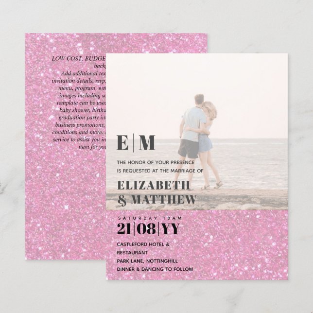 Modern Photo Overlay Text Wedding Invite Elegant (Front/Back)