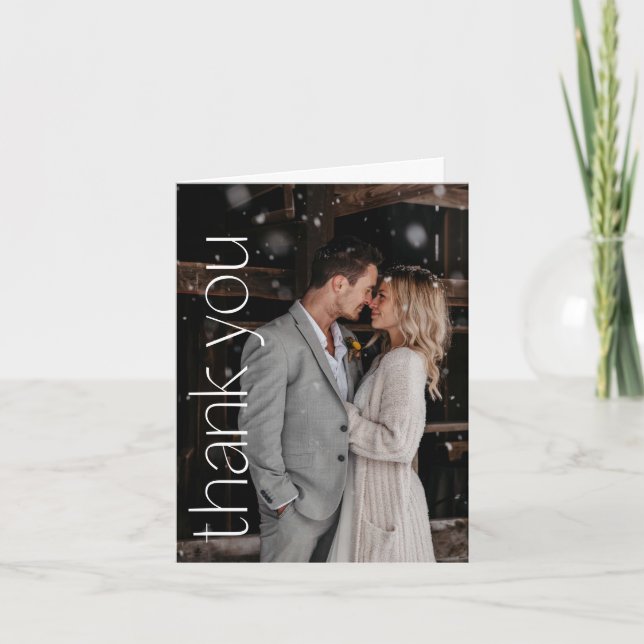 Modern Photo Overlay Wedding Custom Message Thank You Card (Front)