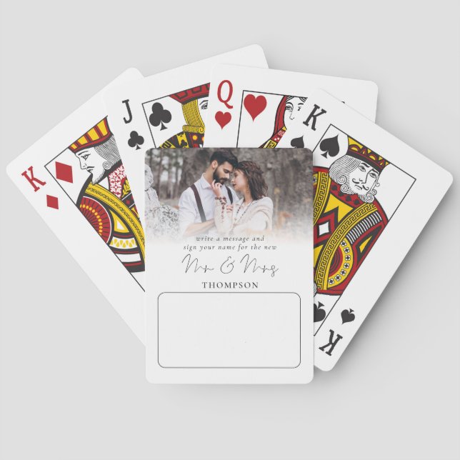 Modern Photo Overlay Wedding Guest Book Playing Cards (Back)