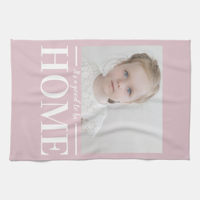 Modern Photo Pastel Pink Family Home Gift Tea Towel (Horizontal)