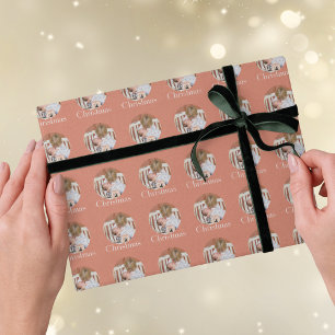 Modern Photo Peach Pink Merry Christmas Holiday Wrapping Paper