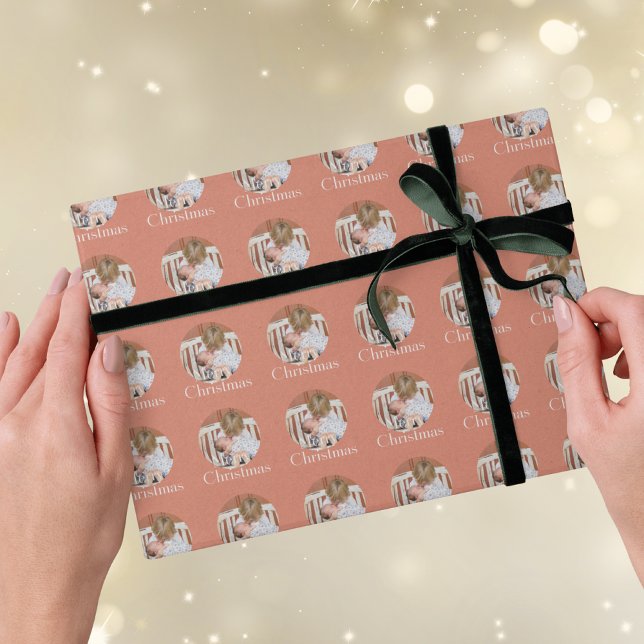 Modern Photo Peach Pink Merry Christmas Holiday Wrapping Paper (Creator Uploaded)