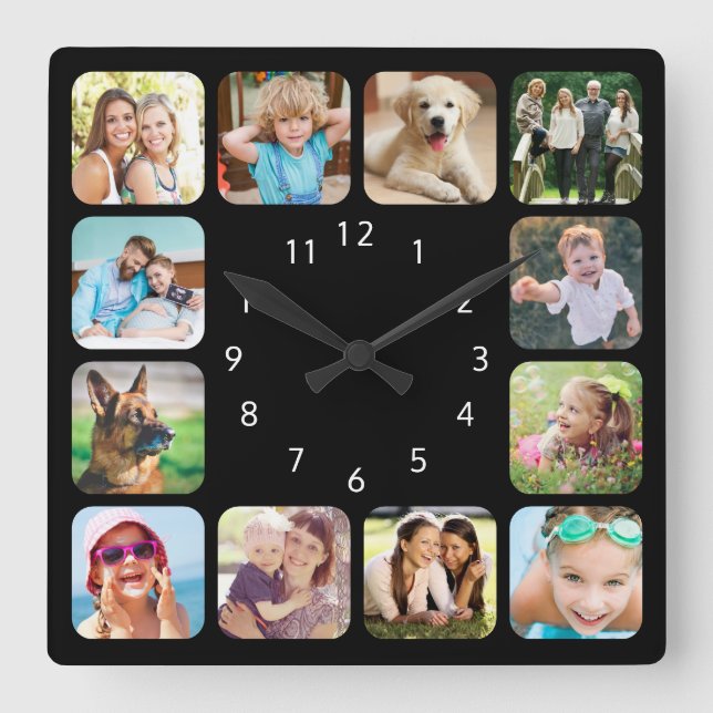 Modern Photo Personalised Black Acrylic Wall Clock (Front)