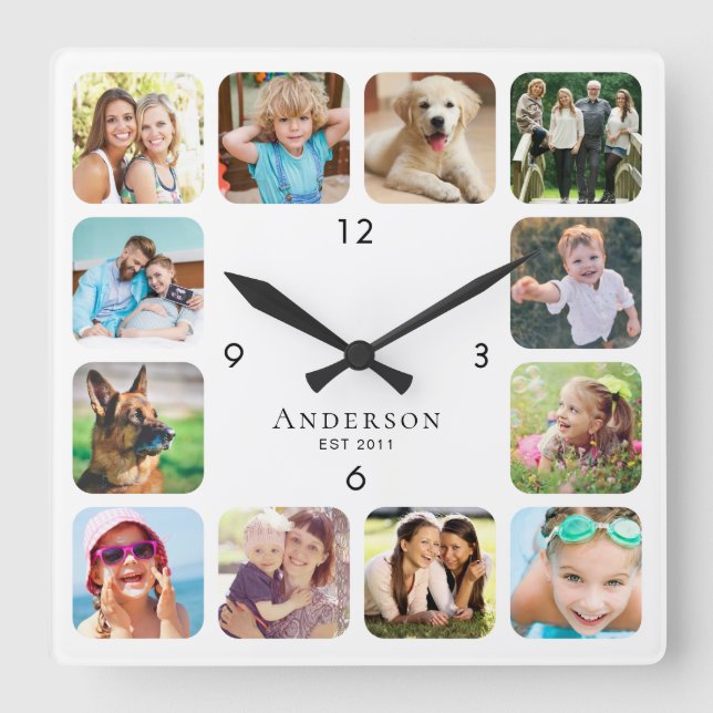 Modern Photo Personalised Name Square Wall Clock (Front)
