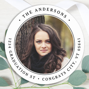 Modern Photo Personalised Round Return Address Classic Round Sticker