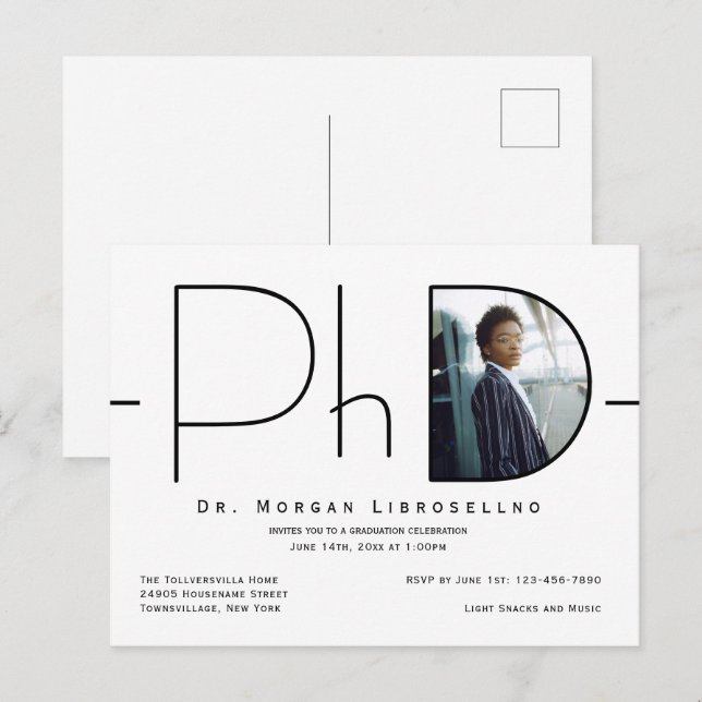 Modern Photo PhD Graduation Invitation Postcard (Front/Back)
