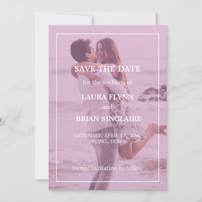 Modern Photo Pink Filter Wedding Save The Date (Front)