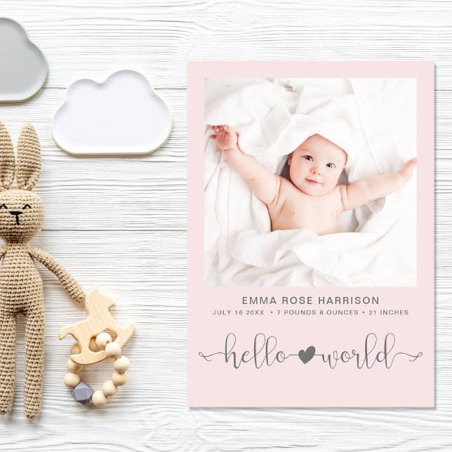 Modern Photo Pink Girl Birth Announcement (Announce the arrival of your precious baby girl in a way that is as beautiful and unique as she is)