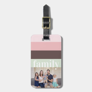 Modern Photo Pink, Green, Brown Striped Luggage Tag