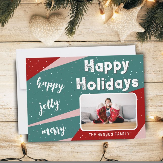 Modern Photo Pink Green Orange Stripes Christmas  Holiday Card (Creator Uploaded)
