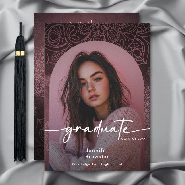 Modern Photo Pink Mandala Graduation Announcement (Creator Uploaded)