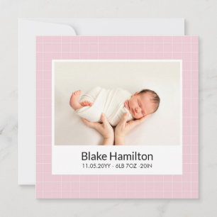 Modern Photo Pink Pattern Baby Birth Announcement