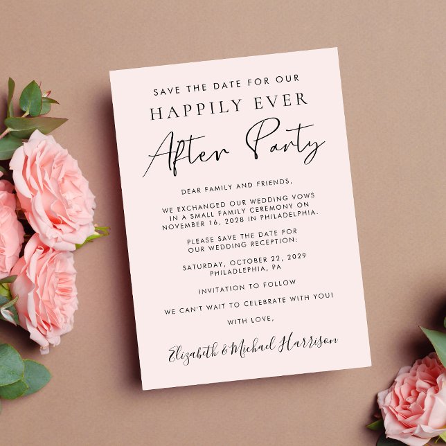 Modern Photo Pink Wedding Reception Save the Date Announcement (A stylish save the date announcement for a reception to celebrate your elopement or private wedding)