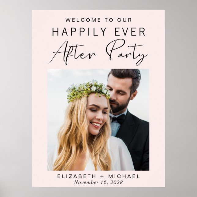 Modern Photo Pink Wedding Reception Welcome Poster (Front)