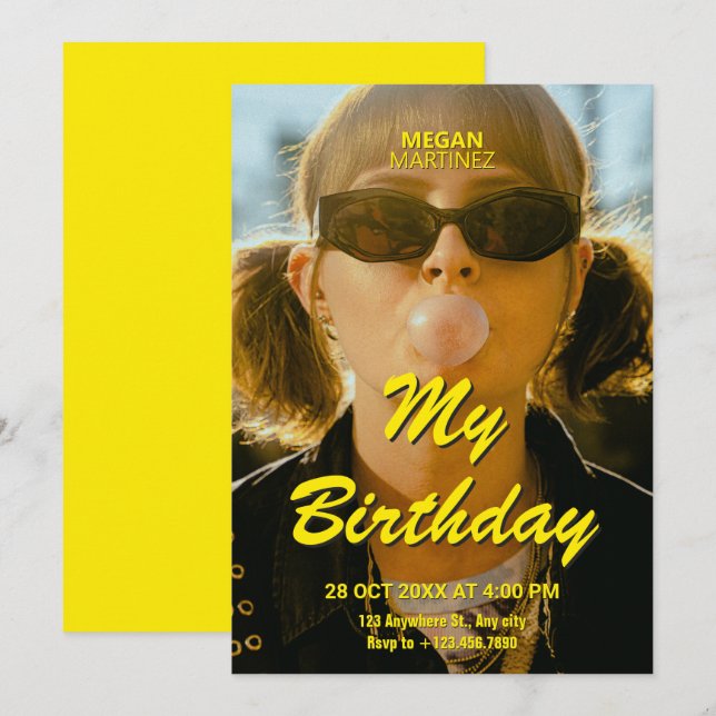 Modern photo poster birthday  invitation (Front/Back)
